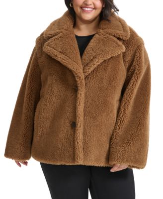 Cole Haan - Plus Size Notched-Collar Single-Breasted Teddy Coat
