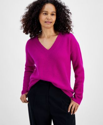 Charter Club - Women's Cashmere Ribbed V-Neck Sweater