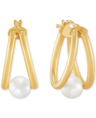Honora - Cultured Freshwater Pearl (6mm) Double Small Hoop Earrings in 14k Gold, 1"