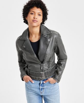Jou Jou - Juniors' Distressed Asymmetric Moto Jacket