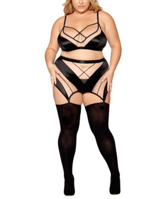 Dreamgirl - Plus Illusion Bralette, Garter Skirt, G-String