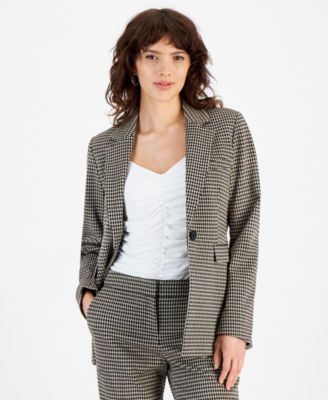 Bar III - Women's Houndstooth One-Button Long-Sleeve Blazer