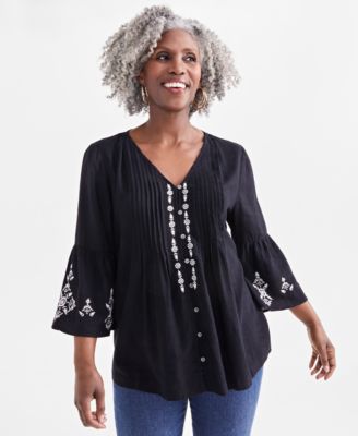 Style & Co - Women's V-Neck Pintuck 3/4-Sleeve Tunic