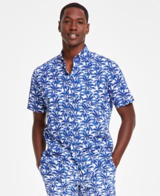 Club Room - Men's Keys Regular-Fit Palm Leaf-Print Button-Down Poplin Shirt