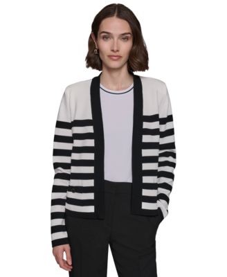 KARL LAGERFELD PARIS - Women's Striped Open-Front Cardigan Sweater