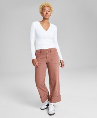 And Now This - Women's Slouchy Cropped Sewn-Cuff Jeans