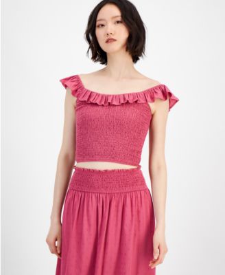 And Now This - Women's Ruffle-Neck Smocked Tank Top