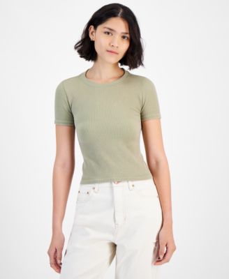 Hippie Rose - Juniors' Crewneck Short-Sleeve Ribbed Knit T-Shirt