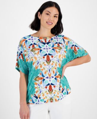 JM Collection - Petite Printed Dolman-Sleeve Top