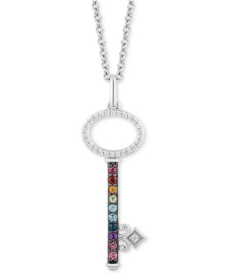 Disney Enchanted Vault - Multi-Gemstone (1/6 ct. t.w.) & Diamond (1/10 ct. t.w.) Princess-Inspired Key Pendant Necklace in Sterling Silver, 16" + 2" extender