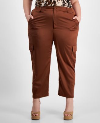 Bar III - Trendy Plus Size Wash Satin Cropped Cargo Pants
