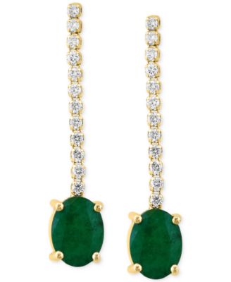 EFFY Collection - Emerald (2-1/4 ct. t.w.) & Diamond (1/3 ct. t.w.) Chain Drop Earrings in 14k Gold