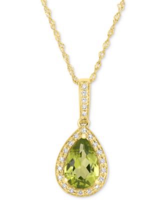 Macy's - Peridot (1-1/10 ct. t.w.) & Diamond (1/8 ct. t.w.) Halo Pendant Necklace in 14k Gold, 16" + 2" extender