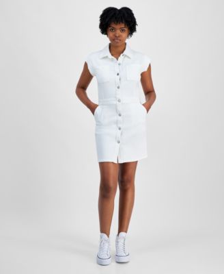 Tinsel - Juniors' Button-Front Cap-Sleeve Twill Dress