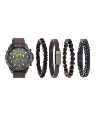 American Exchange - Men's Cognac Faux-Leather Strap Watch 51mm Gift Set