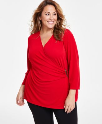 Anne Klein - Plus Size Side-Ruched Hardware-Trim Top