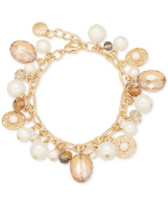 Charter Club - Gold-Tone Bead & Imitation Pearl Charm Bracelet