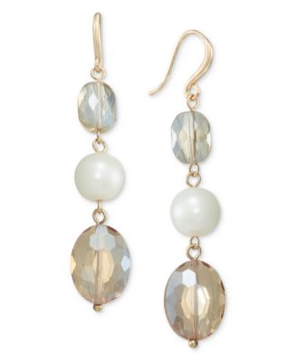 Charter Club - Gold-Tone Bead & Imitation Pearl Triple Drop Earrings