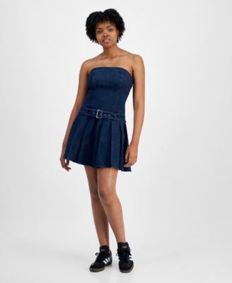 Tinseltown - Juniors' Pleated Strapless Denim Dress
