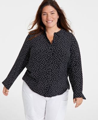 On 34th - Trendy Plus Size Printed Collared Shirt