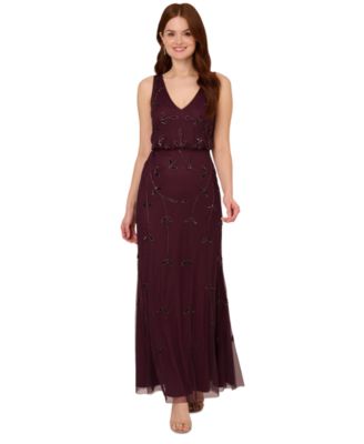 Adrianna Papell - Women's V-Neck Sleeveless Beaded Blouson Dress