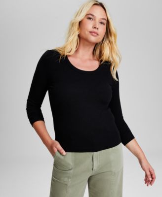 And Now This - Women's Ribbed Scoop-Neck Long-Sleeve Top,