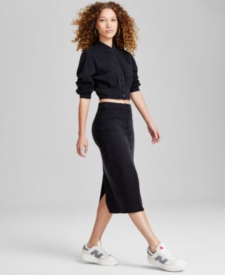 And Now This - Women's Denim Back-Slit Midi Skirt