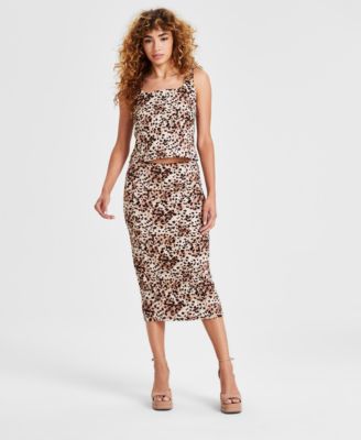 Bar III - Women's Cheetah-Print Textured Midi Skirt