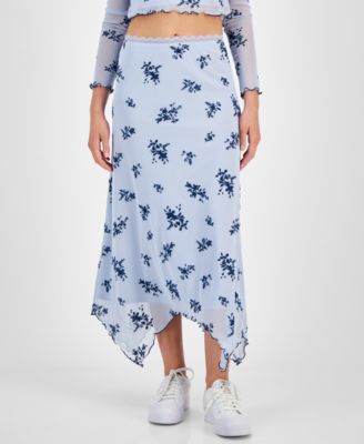 Tinseltown - Juniors' Floral Flocked Handkerchief-Hem Skirt