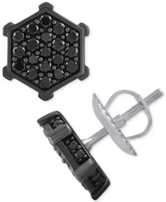 Macy's - Men's Black Diamond Hexagon Cluster Screw Back Stud Earrings (1 ct. t.w.)