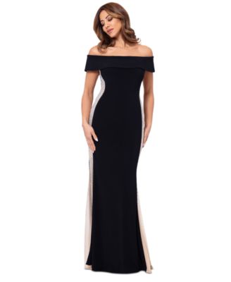 XSCAPE - Petite Beaded-Panel Off-The-Shoulder Dress