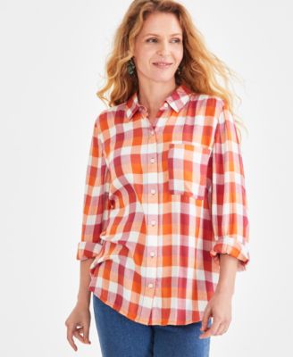 Style & Co - Women's Check-Print Button-Front Perfect Shirt