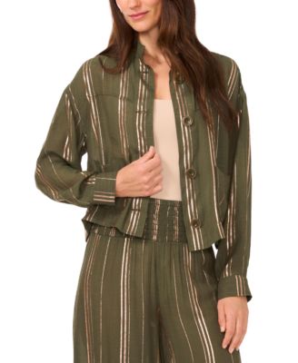 Vince Camuto - Women's Metallic-Striped Stand-Collar Jacket