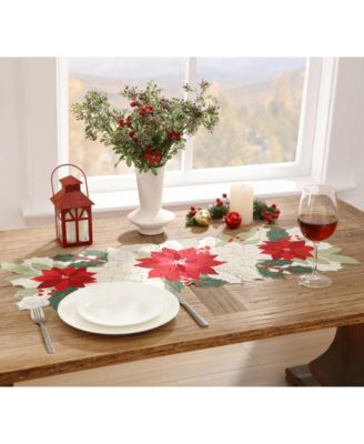 Elrene - Poinsettia Cutwork Fabric Centerpiece Runner, 13"x 36"