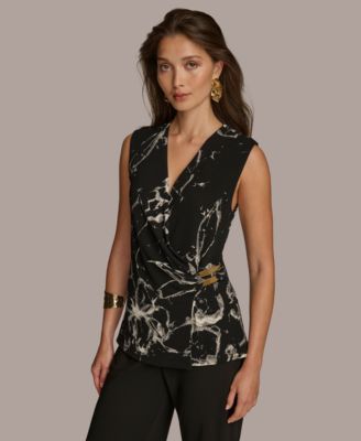 Donna Karan New York - Women's Sleeveless Faux-Wrap Blouse