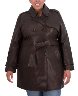 Tahari - Plus Size Natalie Belted Leather Trench Coat