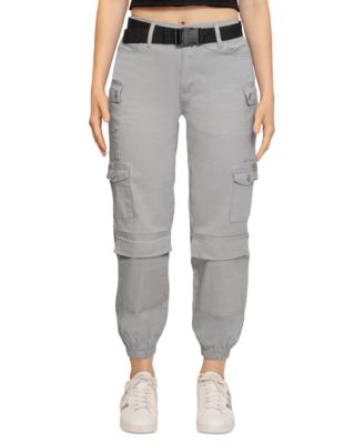 Madden Girl - Juniors' Belted Elastic-Hem Cargo Pants