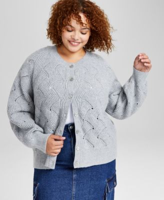And Now This - Trendy Plus Size Crewneck Textured Cardigan