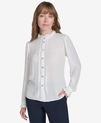 Tommy Hilfiger - Women's Lace-Trim Ruffled Blouse