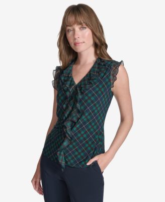Tommy Hilfiger - Women's Plaid Ruffle-Trim Top