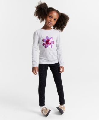 Epic Threads - Little & Big Girls Long-Sleeve Sequin Wink Flower Graphic T-Shirt