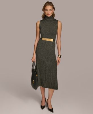 Donna Karan New York - Women's Belted Mock-Neck Midi Dress