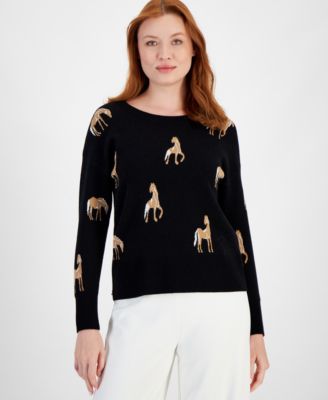 T Tahari - Women's Horse Crewneck Long-Sleeve Sweater