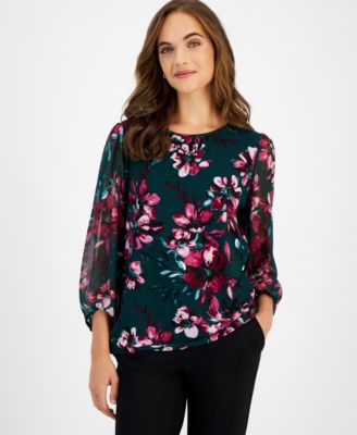 Kasper - Petite Floral-Print Blouse