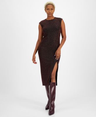 Bar III - Women's Strong Shoulder Side-Slit Midi Dress