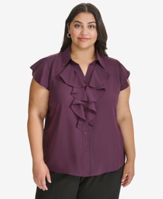 Calvin Klein - Plus Size Ruffled Cap-Sleeve Blouse