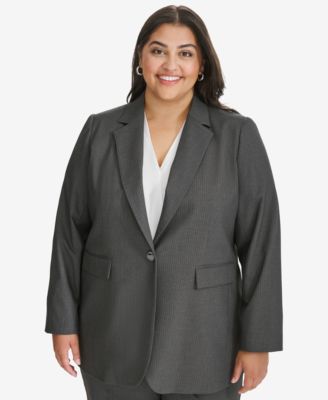 Calvin Klein - Plus Size Pinstriped One-Button Jacket