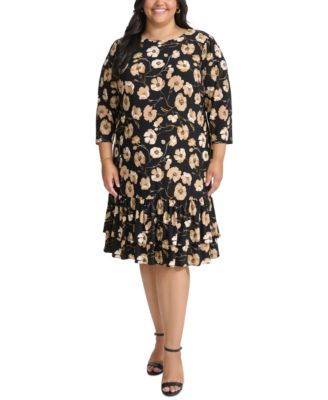 Tommy Hilfiger - Plus Size Printed Ruffle-Trim Shift Dress