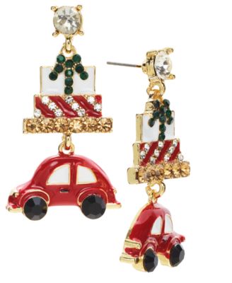 Holiday Lane - Gold-Tone Presents & Car Drop Earrings