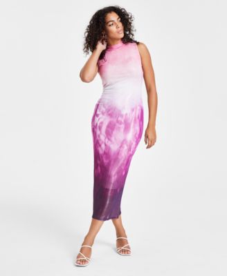 Bar III - Women's Ombr&eacute; Foil Mesh Mock Neck Midi Dress